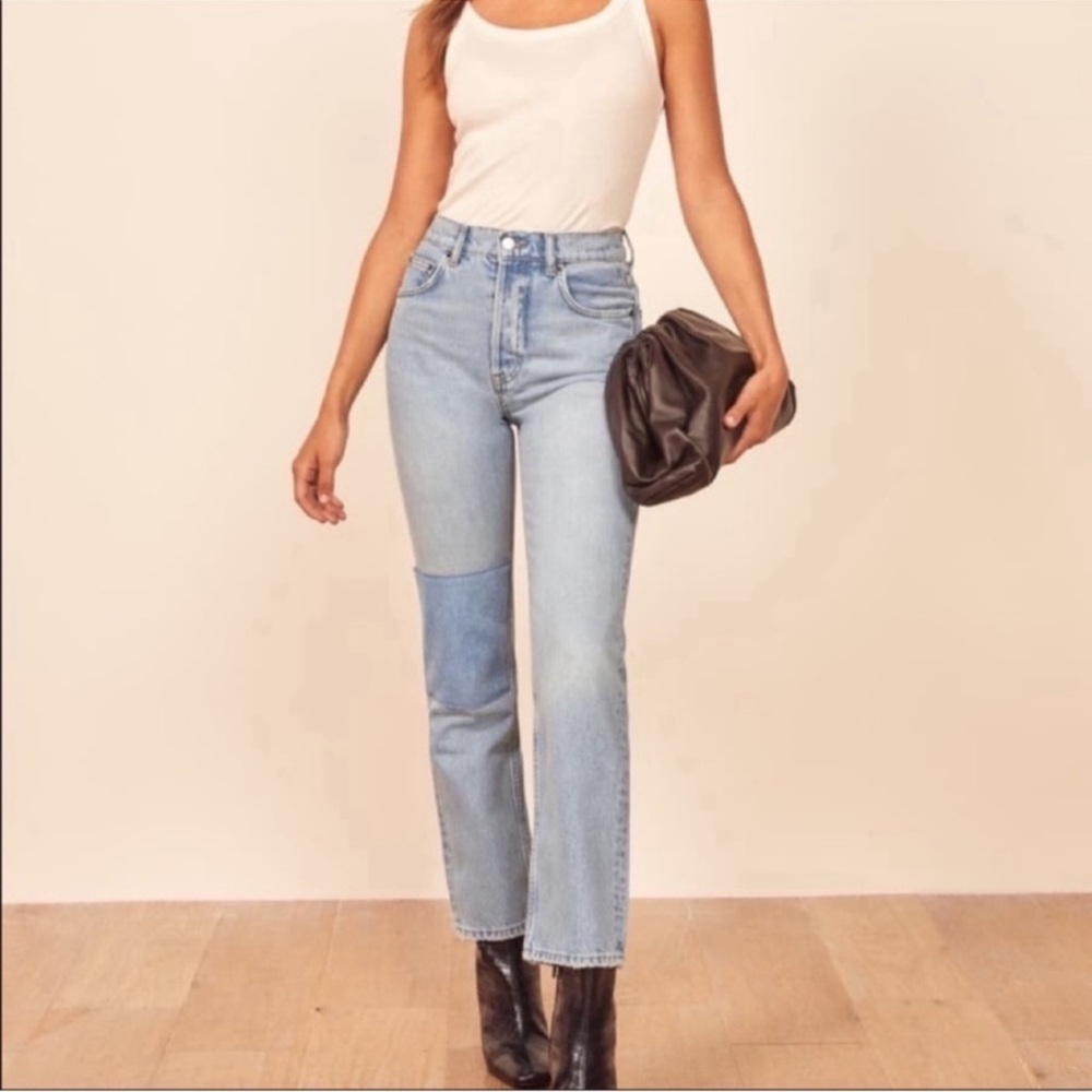 Reformation Cynthia Patch High Rise Straight Leg Jeans
